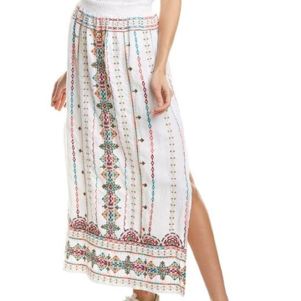 JW Los Angeles Verena Linen Skirt, white/multi, sz XS